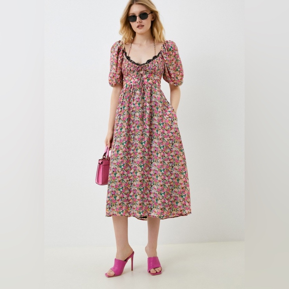 For Love and Lemon - Floral Pink Midi Dress - Picture 2 of 12